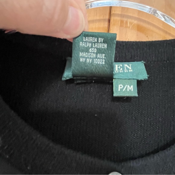 Lauren Ralph Lauren Black Silk/Cashmere Equestrian Cardigan Sweater MP - Picture 5 of 9